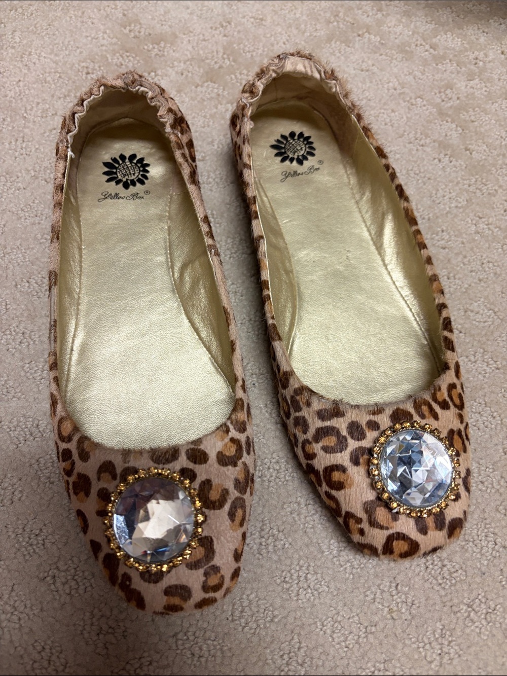 Leopard Print Gem Ballet Flats - Women
